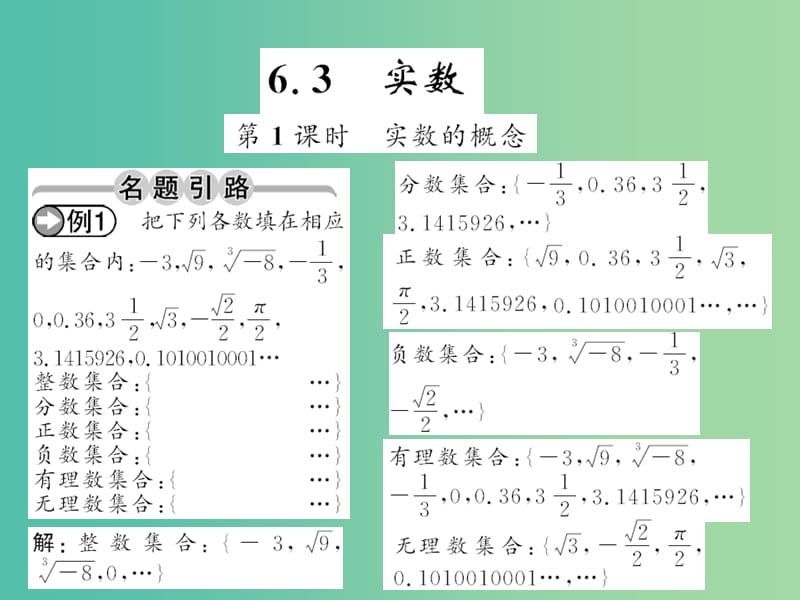 七年级数学下册 第六章 实数 6.3 实数的概念（第1课时）课件 （新版）新人教版.ppt_第1页