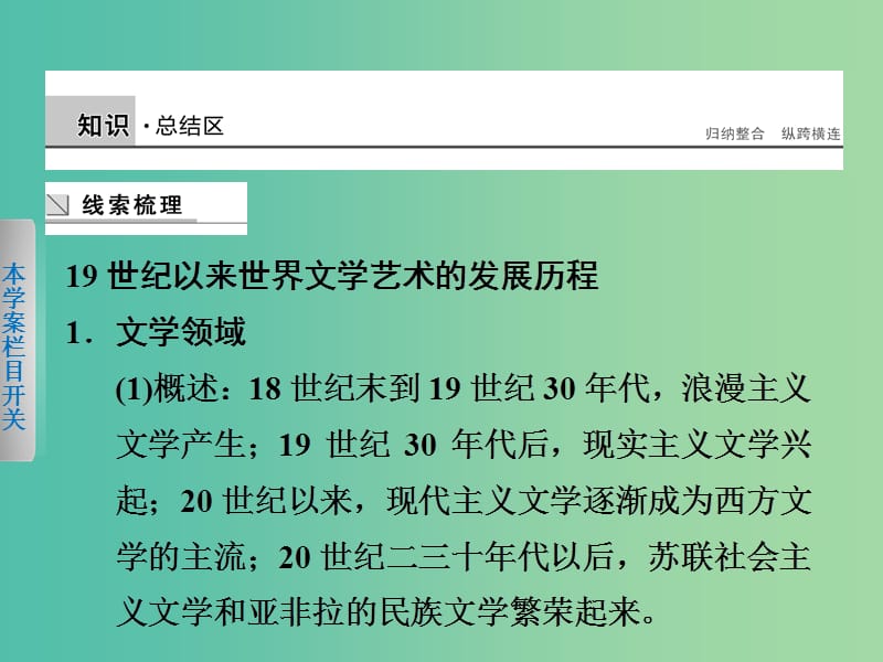 高中历史 第八单元 19世纪以来的世界文学艺术 32 单元学习总结课件 新人教版必修3.ppt_第2页