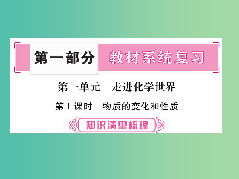 中考化学 第一部分 教材系统复习 第1单元 走进化学世界课件.ppt_第1页