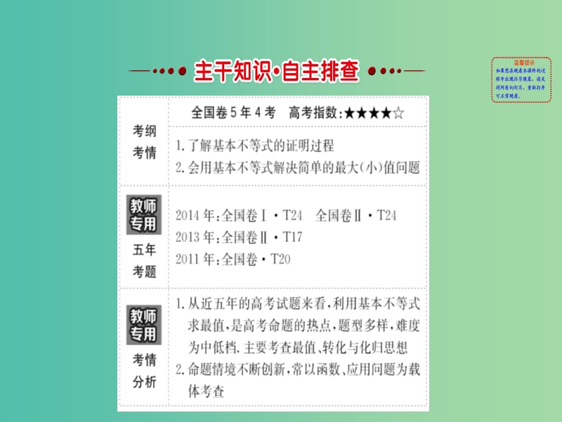 高考数学一轮复习 第六章 不等式、推理与证明 6.3 基本不等式课件(理).ppt_第2页