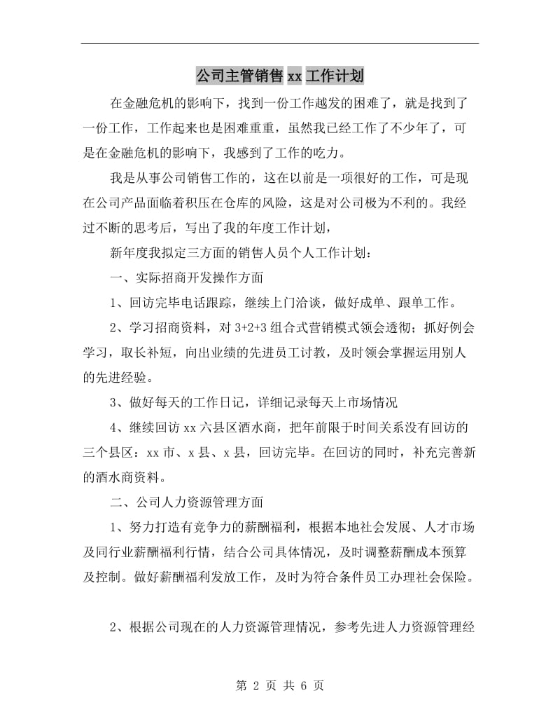 公司主管销售xx工作计划.doc_第2页