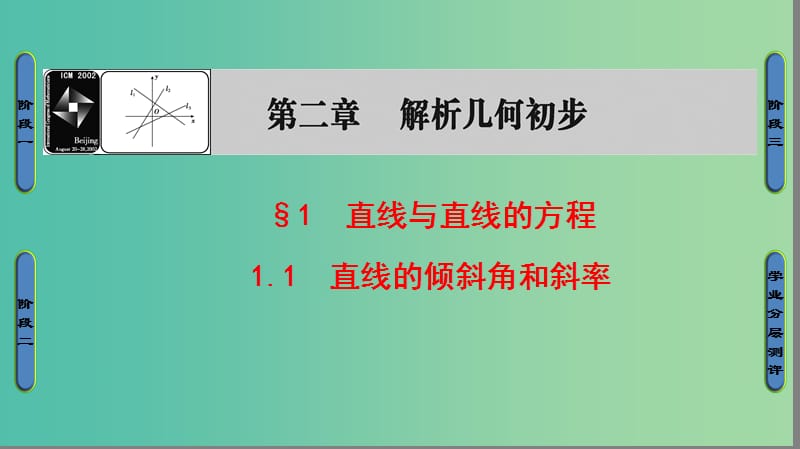 高中数学 第二章 解析几何初步 1 直线与直线的方程 1.1 直线的倾斜角和斜率课件 北师大版必修2.ppt_第1页