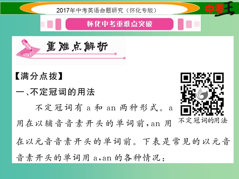 中考英语命题研究 第二编 语法专题突破篇 专题三 冠词（精讲）课件.ppt_第2页