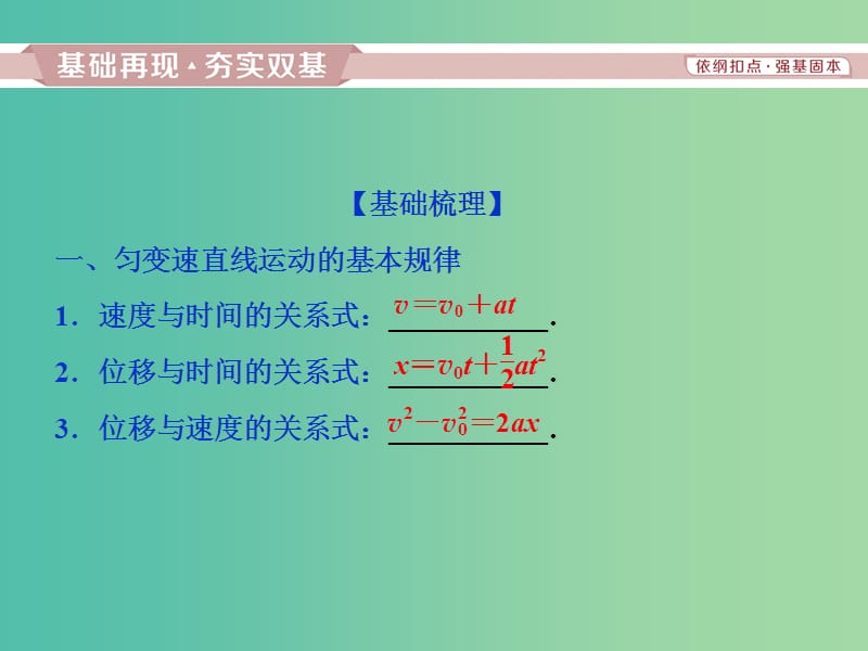 高考物理总复习第一章运动的描述匀变速直线运动的研究第二节匀变速直线运动的规律及应用课件.ppt_第2页