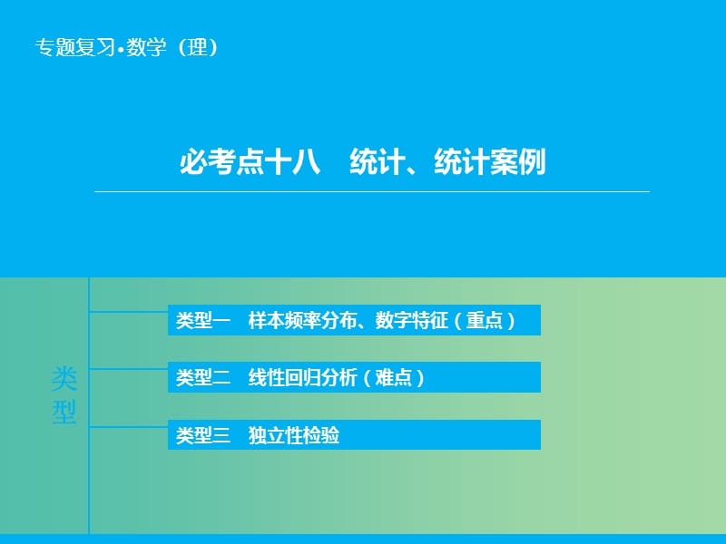 高考数学二轮复习 第1部分 专题7 必考点18 统计、统计案例课件 理.ppt_第1页