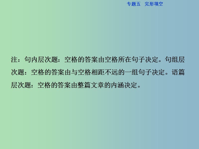 2019版高三英语二轮复习专题五完形填空课件.ppt_第3页