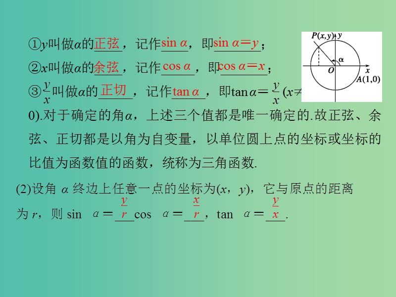 高中数学 第一章 三角函数 1.2.1 任意角的三角函数（一）课件 新人教版必修4.ppt_第3页