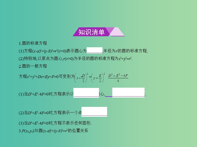 高考数学一轮总复习 第九章 直线和圆的方程 9.2 圆的方程课件(理) 新人教B版.ppt_第2页