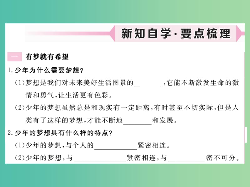 七年级政治上册 第一单元 第一课 中学时代（第2课时 少年有梦）习题课件 新人教版（道德与法治）.ppt_第2页