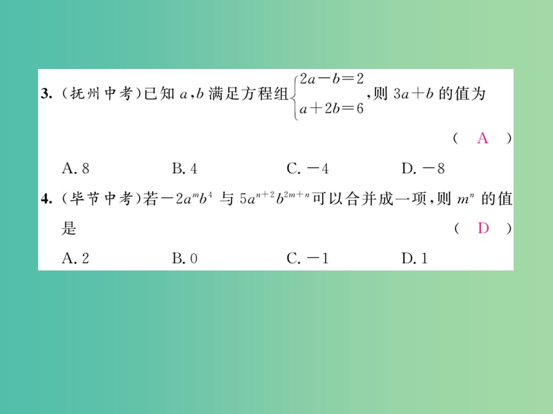 七年级数学下册 第1章 二元一次方程组 达标测试题课件 （新版）湘教版.ppt_第3页