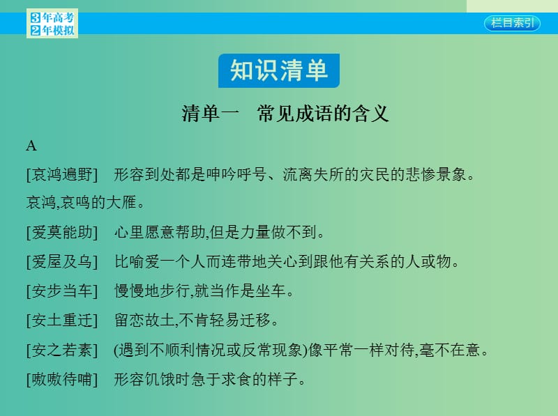 高考语文一轮复习 专题五 附录：常见成语的含义课件 新人教版.ppt_第2页