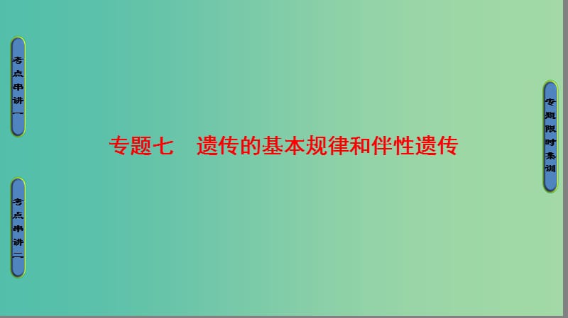 高考生物二轮复习 第1部分 板块2 遗传 专题7 遗传的基本规律和伴性遗传课件.ppt_第1页