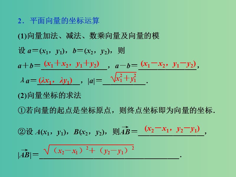 高考数学一轮复习第4章平面向量数系的扩充与复数的引入第2讲平面向量基本定理及坐标表示课件文北师大版.ppt_第3页