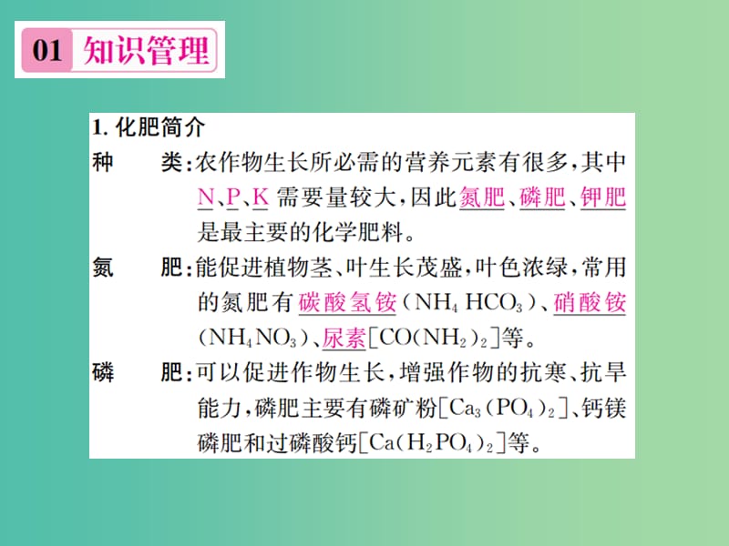 九年级化学下册 第十一单元 盐 化肥 课题2 化学肥料习题课件 （新版）新人教版.ppt_第2页