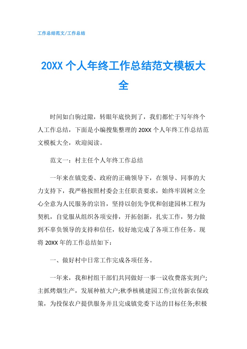 20XX个人年终工作总结范文模板大全.doc_第1页