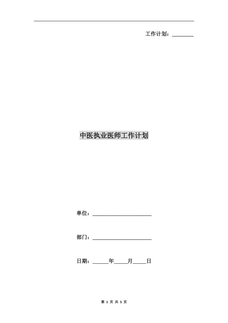 中医执业医师工作计划.doc_第1页
