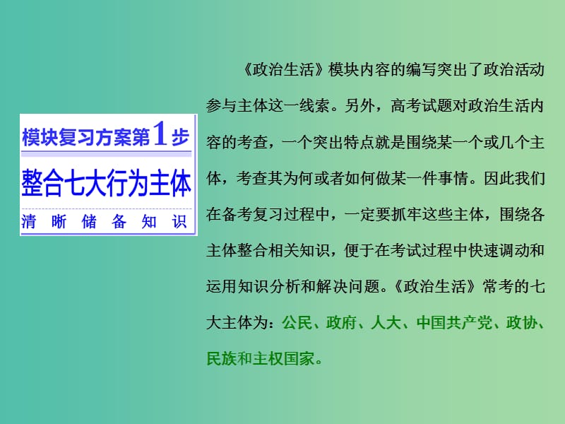 高考政治二轮复习 第一部分 典范设计 模块二 专题一 政治生活主体集释之-公民和政府课件.ppt_第2页