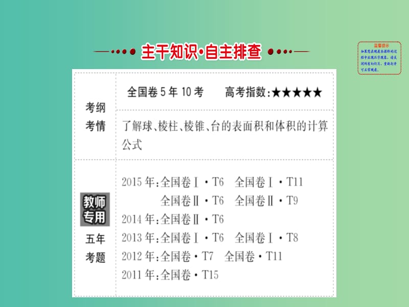 高考数学一轮复习 第七章 立体几何 7.2 空间几何体的表面积与体积课件(理).ppt_第2页