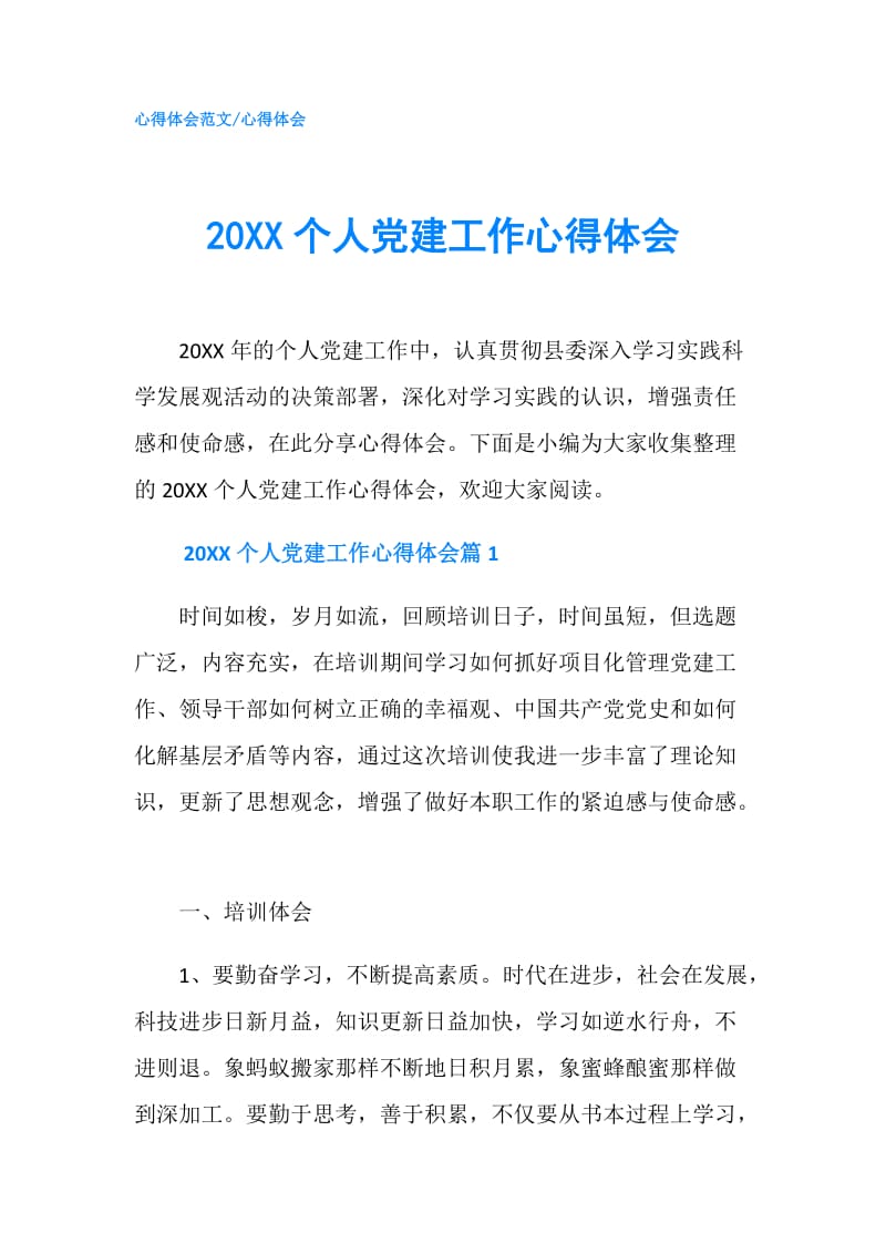 20XX个人党建工作心得体会.doc_第1页