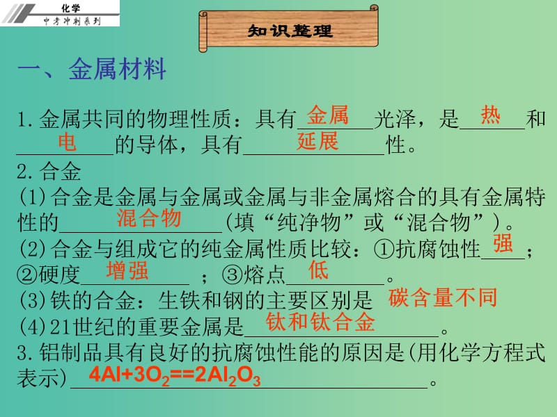 中考化学总复习 第十四章 金属材料和金属防腐（课堂本）课件.ppt_第3页