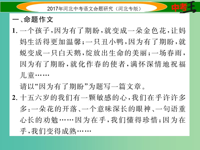 中考语文总复习 第五编 中考写作提升篇 专题五 中考作文专项训练课件.ppt_第2页