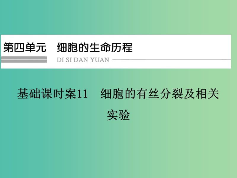 高考生物一轮复习 第4单元 基础课时案11 细胞的有丝分裂及相关实验课件 新人教版必修1.ppt_第1页