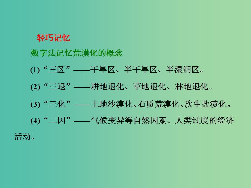 高考地理第一轮总复习 第十三章 第一讲 荒漠化的防治-以我国西北地区为例课件.ppt_第3页