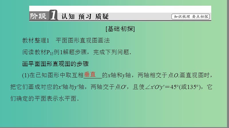 高中数学 第一章 立体几何初步 1.1.3 中心投影和平行投影(略) 1.1.4 直观图画法课件 苏教版必修2.ppt_第3页