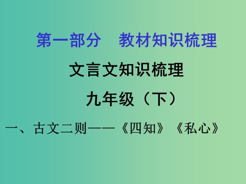 中考语文 第一部分 教材知识梳理 文言文知识复习 九下 一、古文二则课件.ppt_第1页