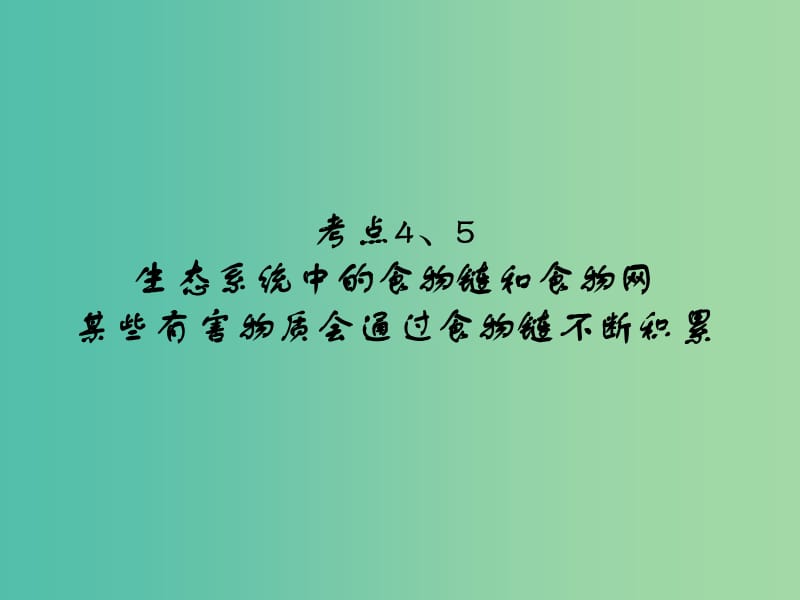 中考生物 第1单元 考点4、5 生态系统中的食物链和食物网某些有害物质会通过食物链不断积累课件 新人教版.ppt_第1页