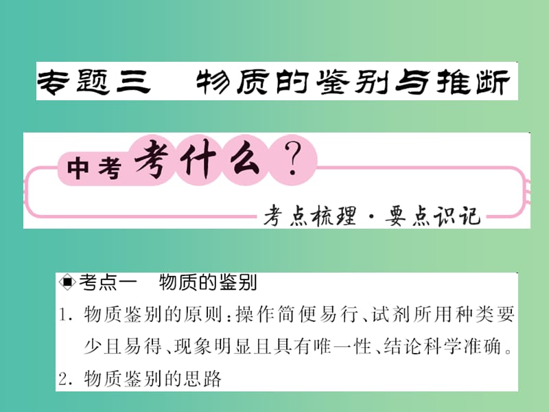 中考化学第二轮复习 专题训练 提升能力 专题三 物质的鉴别与推断教学课件 新人教版.ppt_第1页