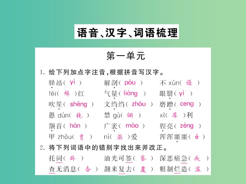 中考语文 第一轮 复习教材 夯基固本 八下 语音、汉字、词语梳理课件 新人教版.ppt_第2页