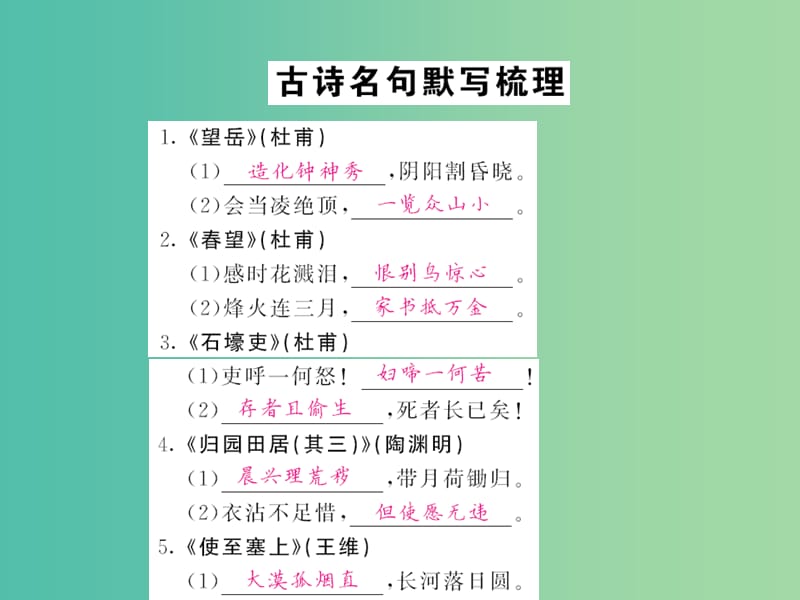 中考语文 第一轮 复习教材 夯基固本 八上 古诗名句默写梳理课件 新人教版.ppt_第1页