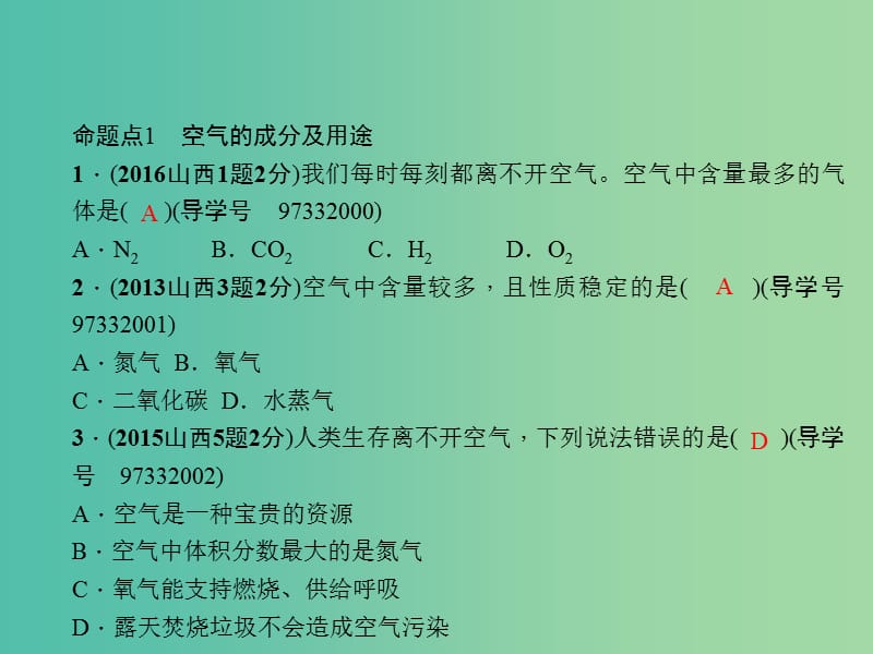 中考化学总复习 第一篇 考点聚焦 第1讲 空气课件.ppt_第3页