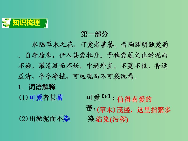 中考语文 第二部分 古诗文阅读 专题1 第9篇 爱莲说复习课件 新人教版.ppt_第2页