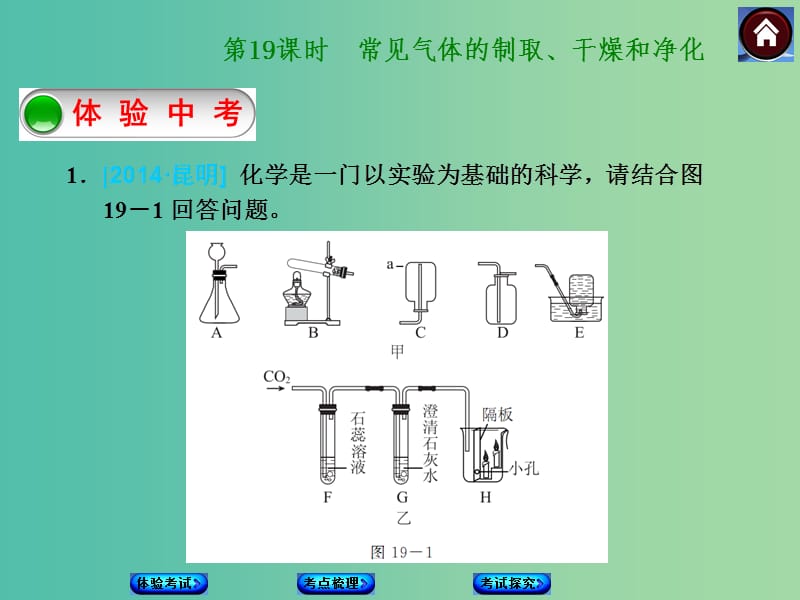 中考化学第一轮复习 第19课时 常见气体的制取、干燥和净化课件 新人教版.ppt_第1页