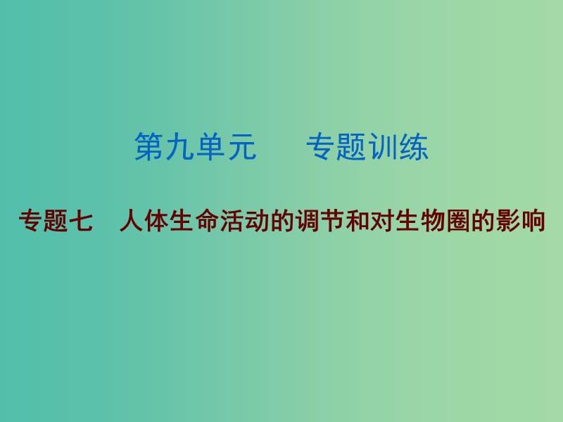 中考生物总复习 第九单元 专题训练七 人体生命活动的调节和对生物圈的影响课件.ppt_第1页