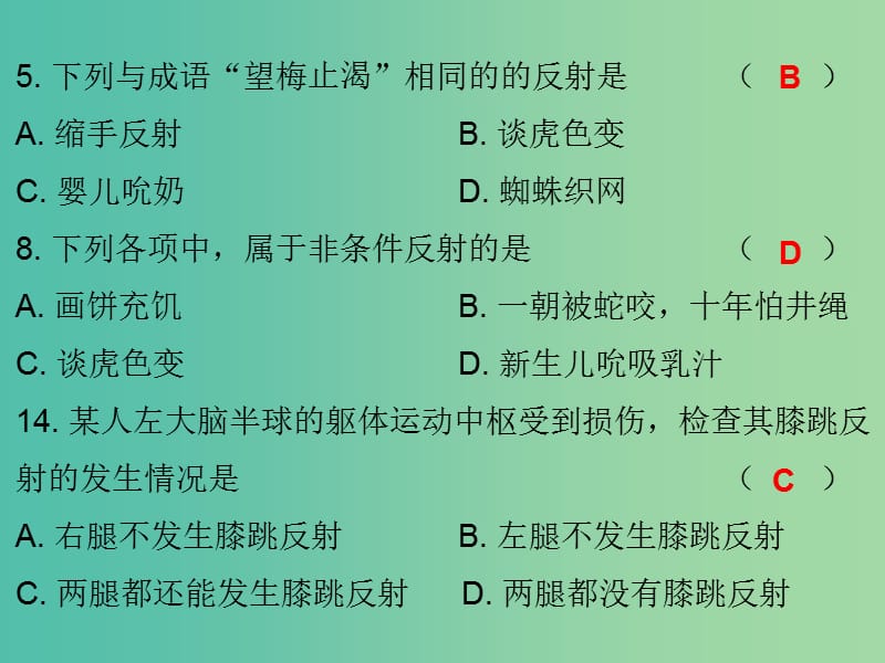 中考生物总复习 第九单元 专题训练七 人体生命活动的调节和对生物圈的影响课件.ppt_第3页