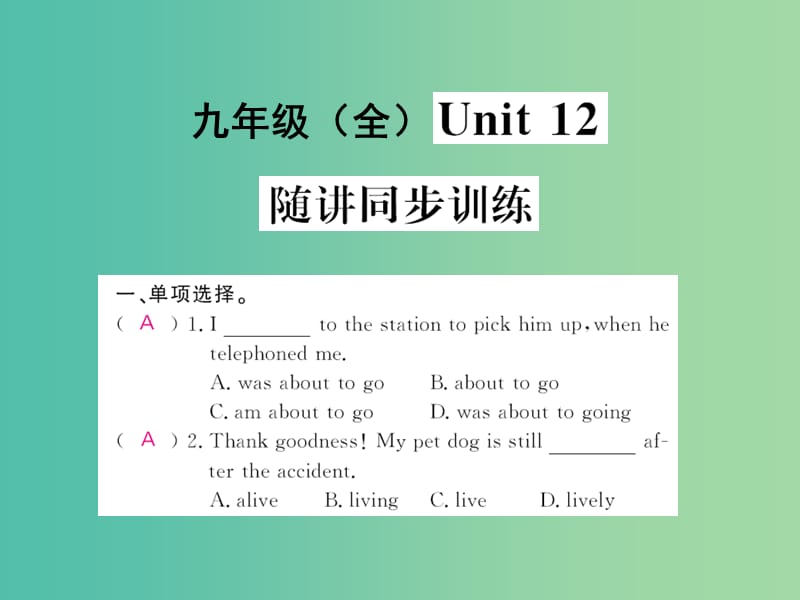 中考英语 基础知识梳理 第二十六讲 九全 Unit 12 随讲同步训练课件 人教新目标版.ppt_第1页