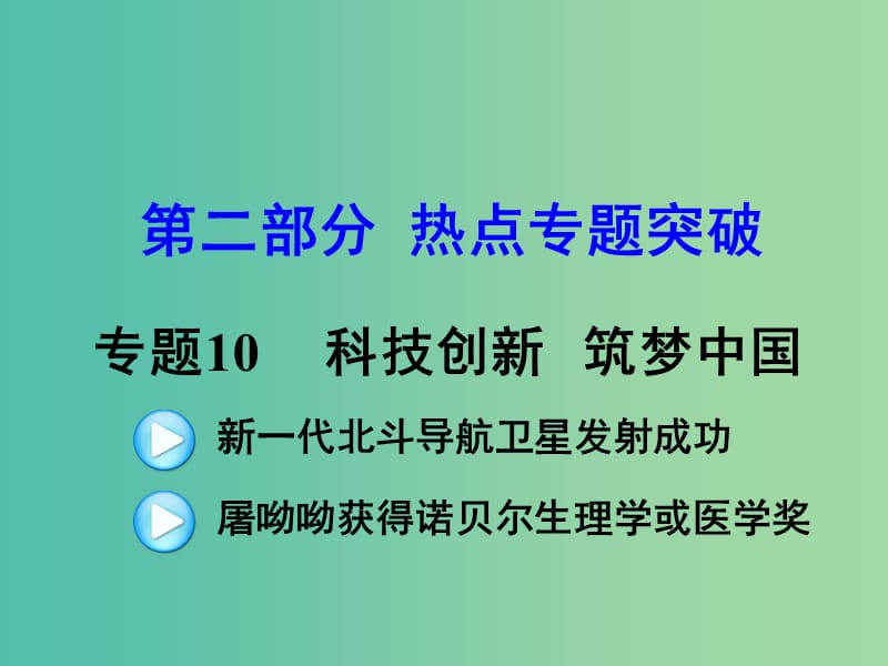 中考政治 第二部分 热点专题突破10 科技创新 筑梦中国课件 人民版.ppt_第1页