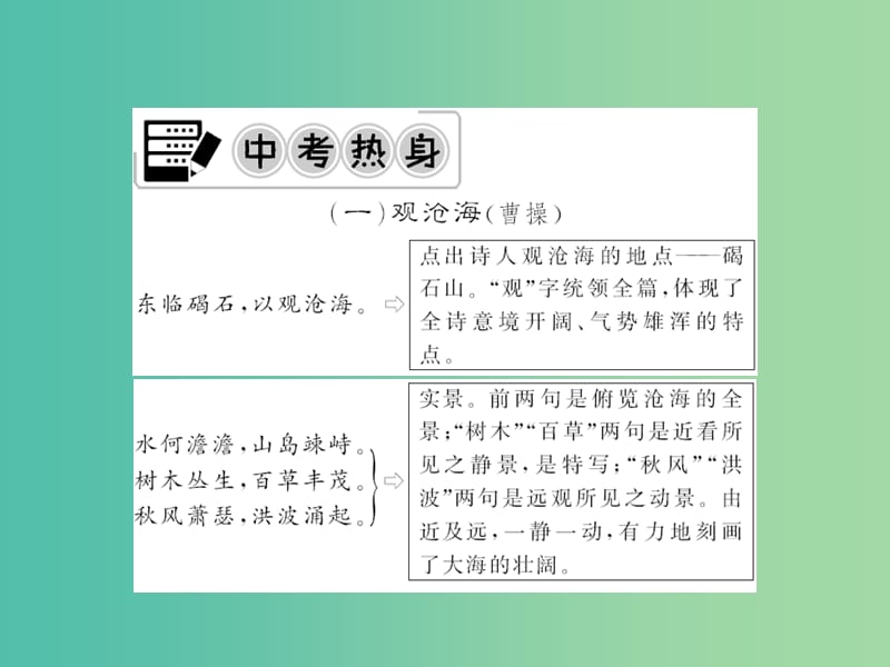 中考语文 第二轮 专题突破 能力提升 专题十 诗词赏析 专项训练一 课内重点古诗词赏析课件 新人教版.ppt_第2页