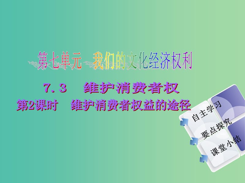 八年级政治下册 第七单元 第三课 维护消费者权 第2课时 维护消费者权益的途径同步课件 粤教版.ppt_第1页