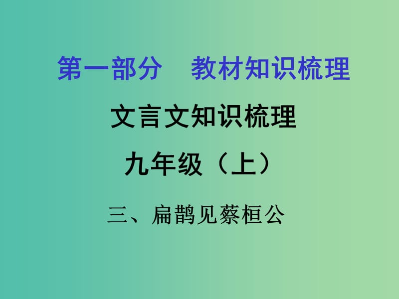 中考语文 第一部分 教材知识梳理 文言文知识复习 九上 三、扁鹊见蔡桓公课件.ppt_第1页