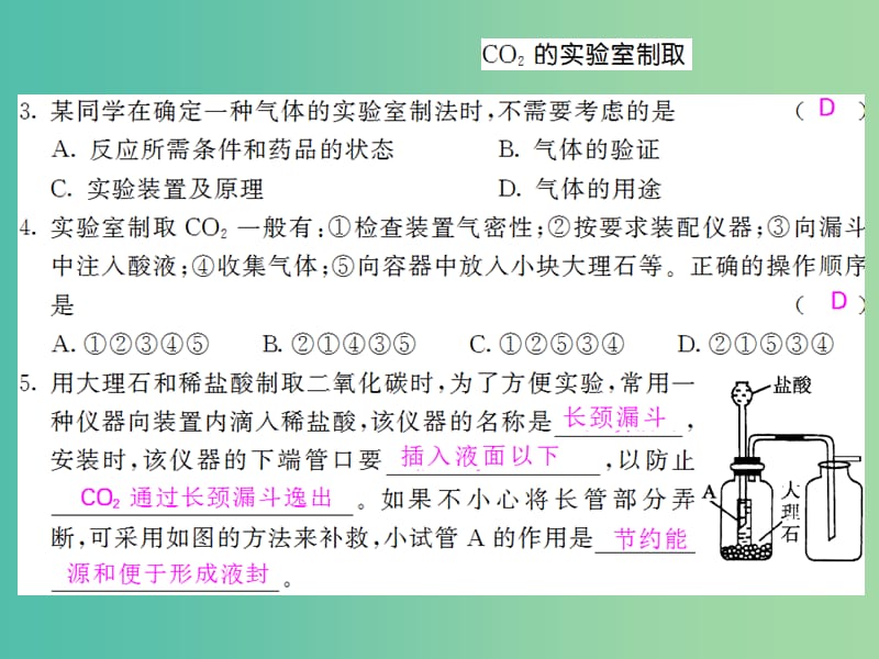 九年级化学上册 第6单元 实验活动2 二氧化碳的实验室制取与性质课件 （新版）新人教版.ppt_第3页