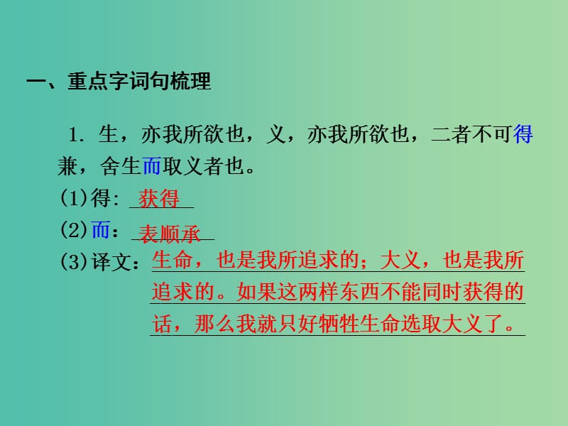 中考语文 第一部分 教材知识梳理 文言文知识复习 九上 六、鱼我所欲也课件.ppt_第2页