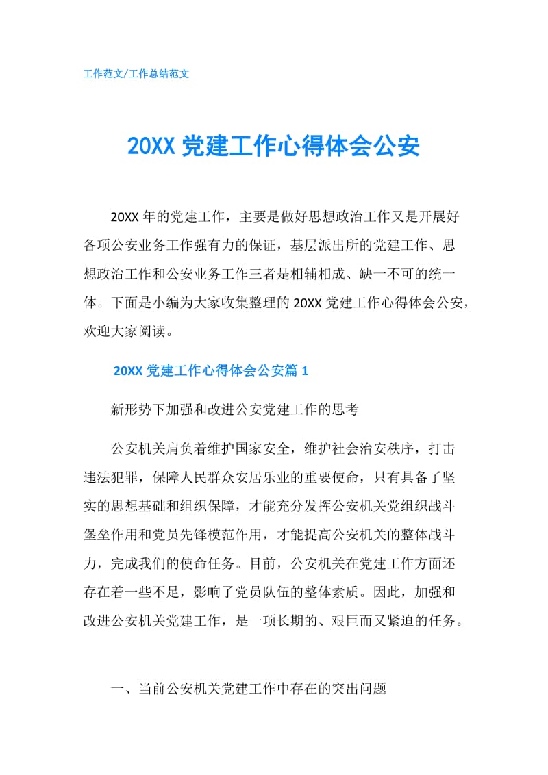 20XX党建工作心得体会公安.doc_第1页