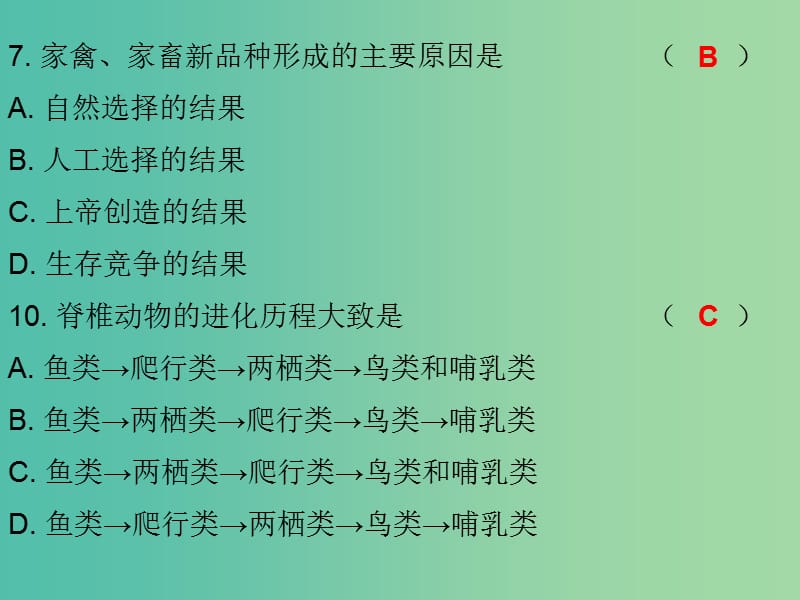 中考生物总复习 第九单元 专题训练十四 生物的起源与进化课件.ppt_第3页