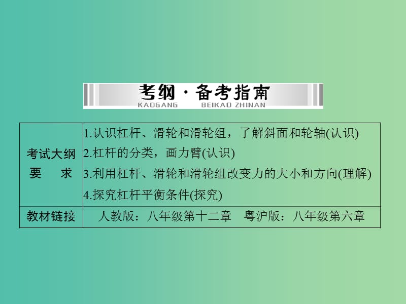 中考物理 第一部分 基础夯实 第八单元 力与简单机械 第3讲 杠杆 简单机械课件.ppt_第2页