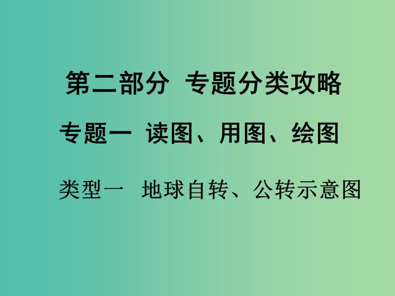 中考地理 第二部分 专题分类攻略 类型一 地球自转、公转示意图复习课件 新人教版.ppt_第1页