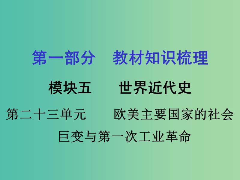 中考历史 教材梳理 第二十三单元 欧美主要国家的社会巨变与第一次工业革命课件 岳麓版.ppt_第1页